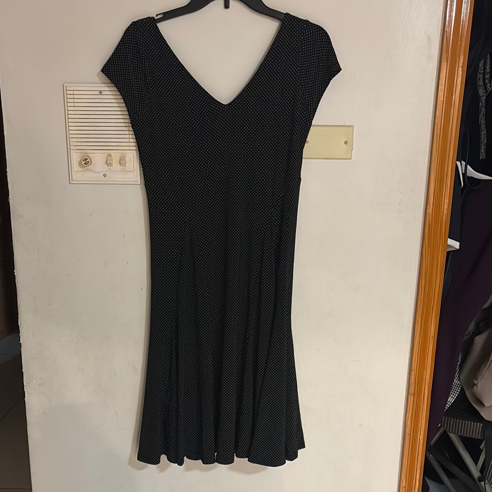 Ralph Lauren Black A-Line Midi Dress V-Neck Cap Sleeve
